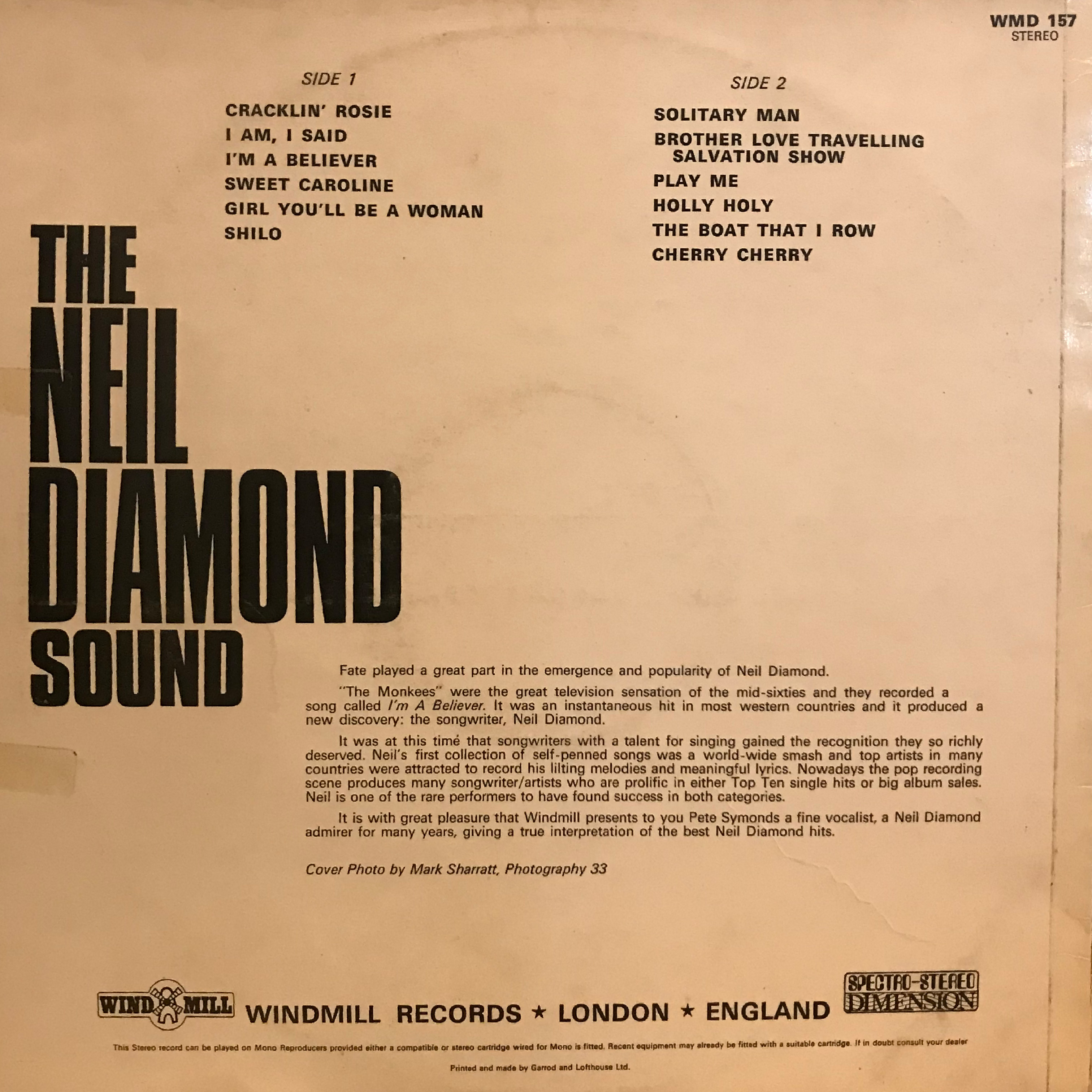 Back cover for album 'The Neil Diamond Sound"